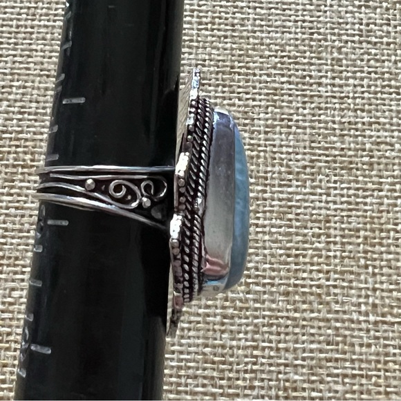 New Larimar Stone Silver Overlay Ring Size 7.25 - Picture 4 of 5